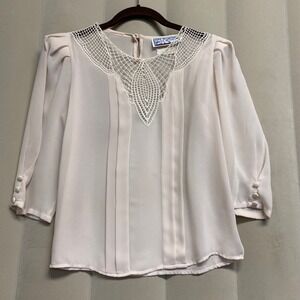 Vintage Contempo Casuals Women's Blouse Crochet Neckline Secretary 80s 90s